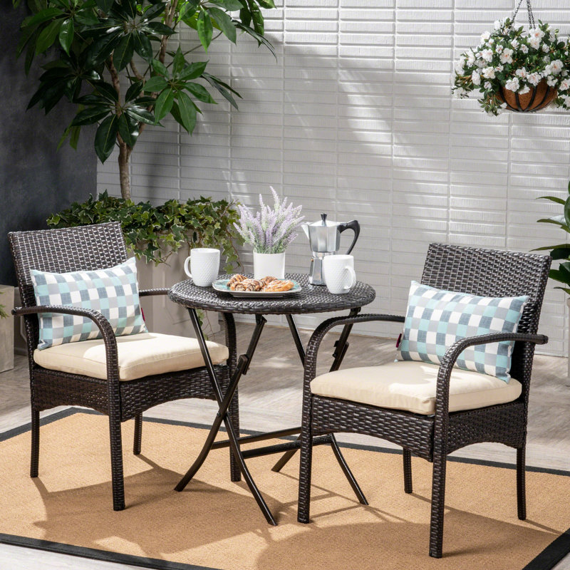 Three Posts™ Dereham Outdoor 3 Piece Bistro Set with Cushions & Reviews